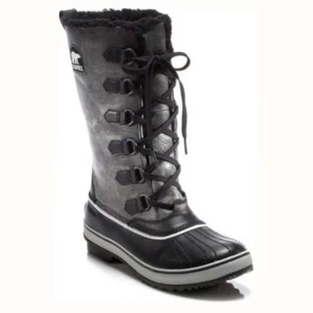 Sorel Black Vapor Blue Tivoli High Lace-Up Waterproof Boots Snow Winter Size 7